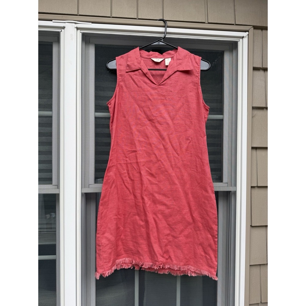 J. Jill 100% Linen Shift Dress Coral Shrimp Pink preppy beach minimalist spring